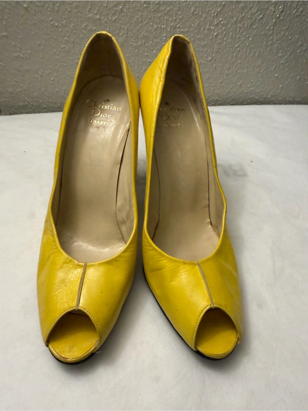Dior Yellow Leather Peep-Toe Women Pumps, Sz9.5, Pre-Owned